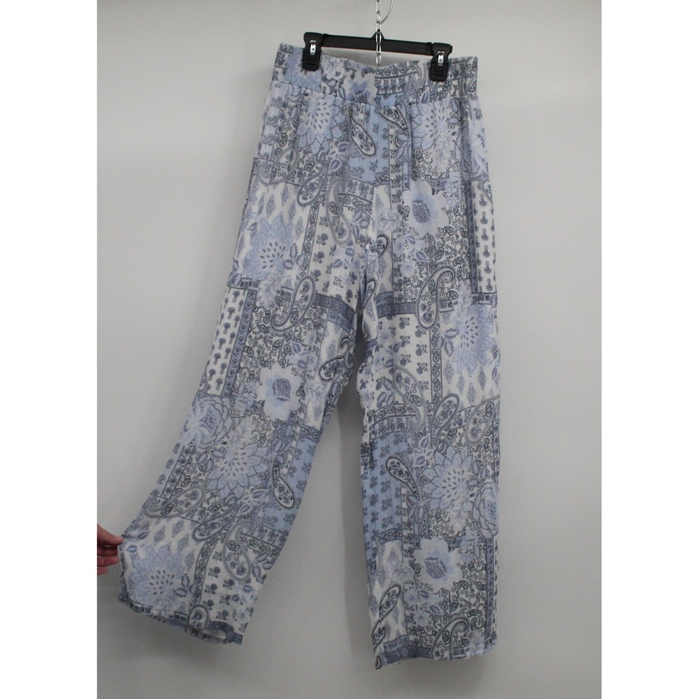 New Directions Womens Blue Paisley Floral Wide Leg Lined Palazzo Pants Size M